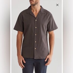 NWT-Original Paperbacks Seersucker Cotton Short Sleeve Button-Up Shirt, Grey, XL